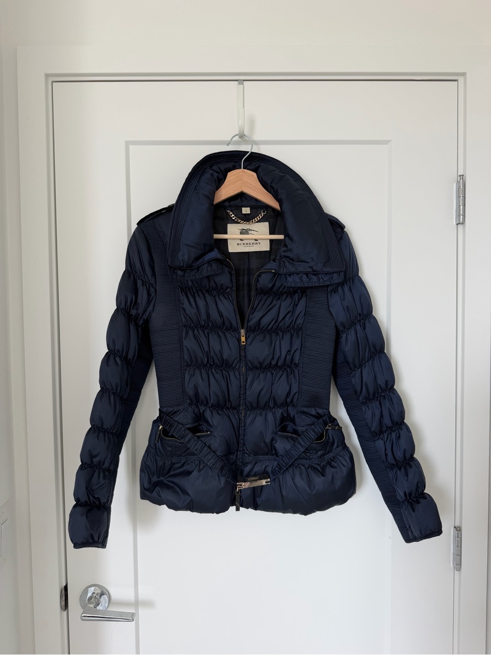 Burberry Navy Quilted Belted Puffer Jacket